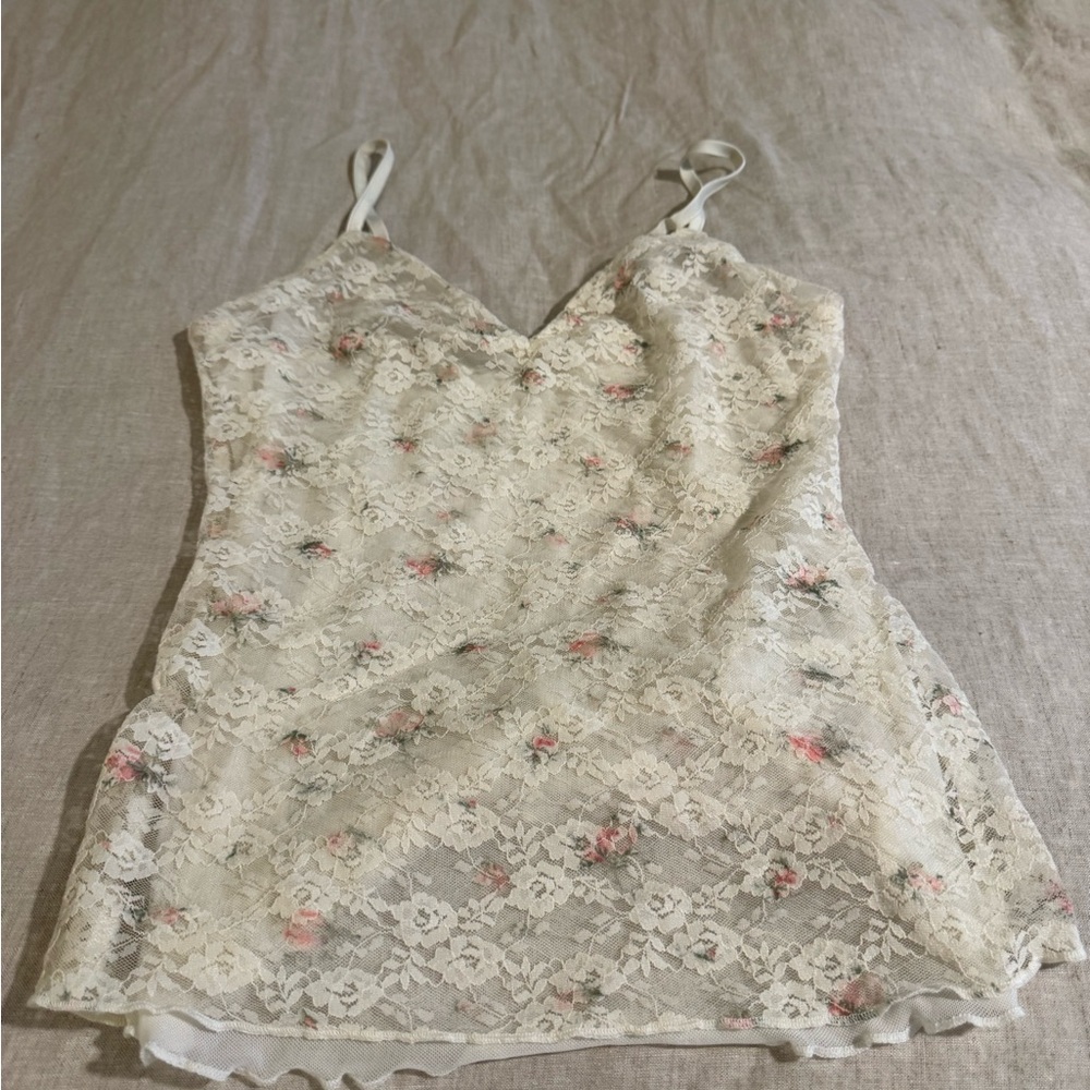 Brandy Melville Cream and Pink Lace Camisole